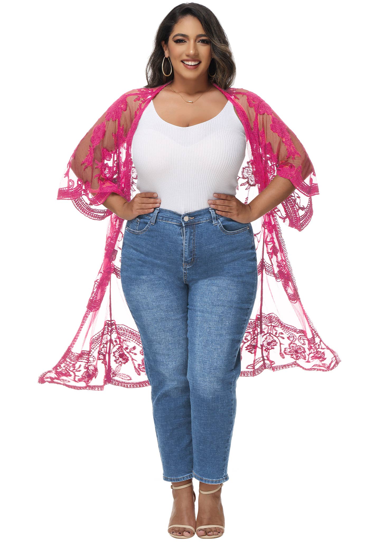 Anna Kaci Wholesale - Wholesale Cardigan - Women's - Women's Plus Size Lace Cardigan Open Front Floral Cardigan17