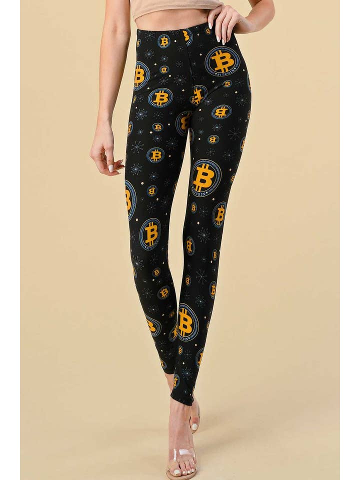 COME MOSTRATO F761 LEGGINGS STAMPATI BITCOIN in vendita all'ingrosso su Faire1