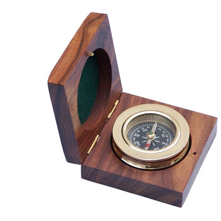 Hampton Nautical - Wholesale Navigational Compass - Brass Paperweight Compass w/ Rosewood Box 3"
