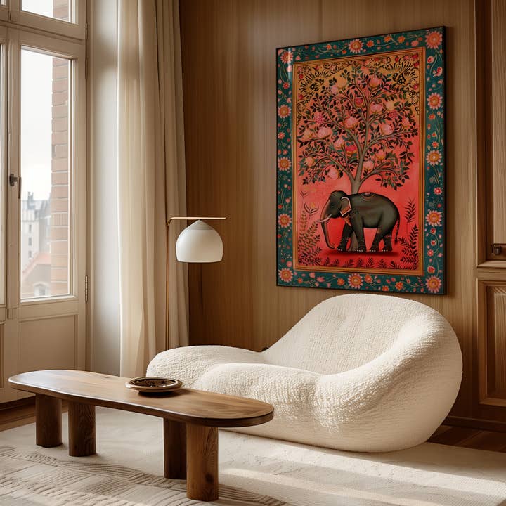 IuliiaArtPrints - Wholesale Art Print - Indian Folk Art – Black Elephant with Pomegranate Tree Print3