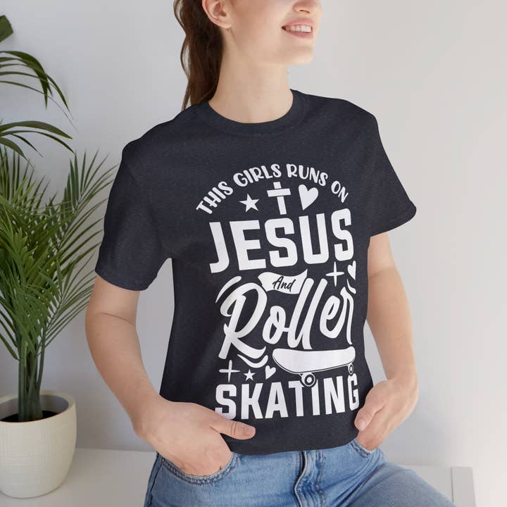 Optime Plus LLC - Wholesale T-Shirt (Graphic) - Unisex - This Girl Runs on Jesus and Roller Skating | Christian T-Shirt10