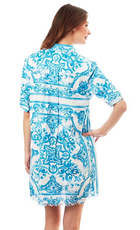 Dizzy-Lizzie - Wholesale Dress - Women's - Chatham Dress Turquoise White Tile Print4
