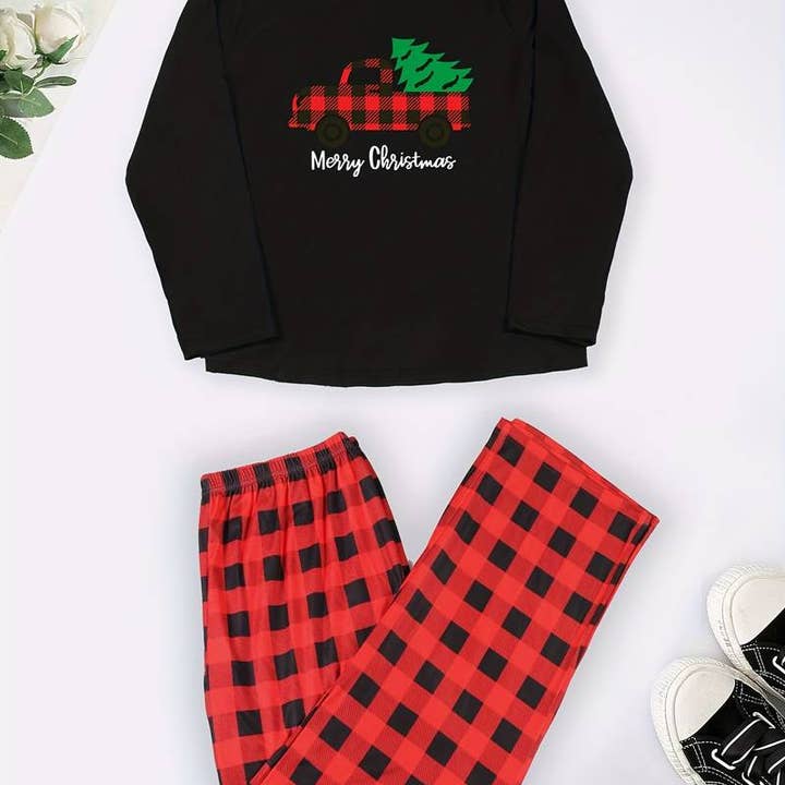 Set de 2 piezas de ropa de salón Merry Christmas Truck de talla grande para mujer para venta al por mayor de Tiny Sparrow Designs