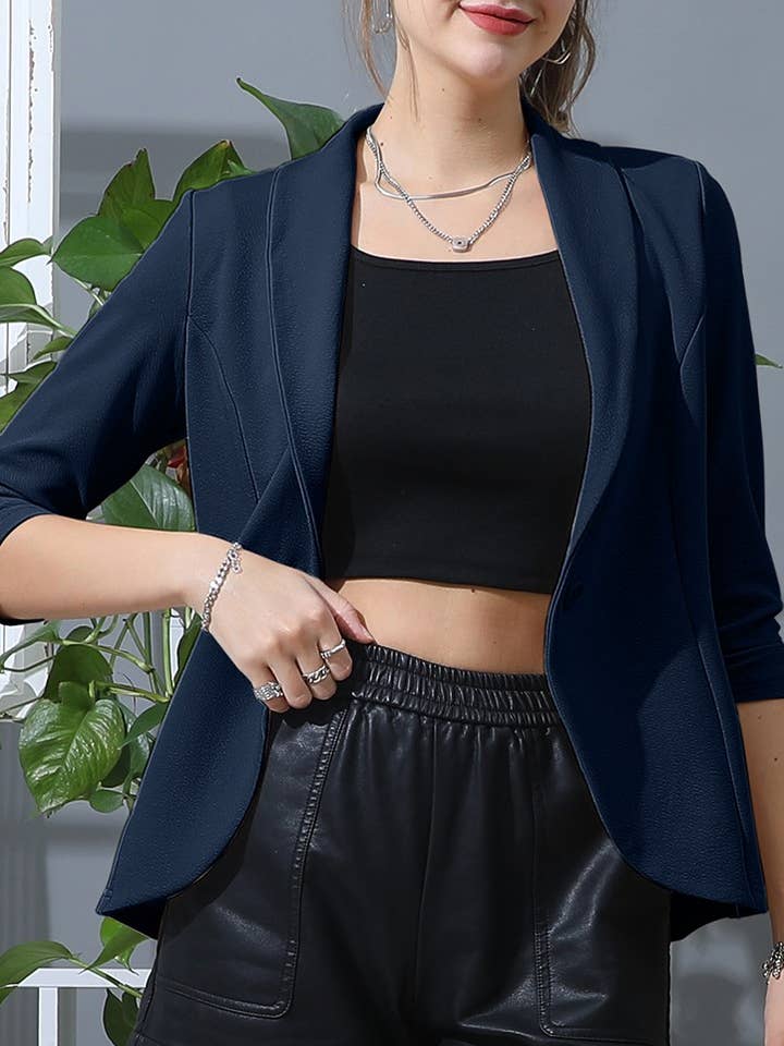 Ruched 3/4 sleeve slim fit Open Blazer for wholesale by Rosa Clothing