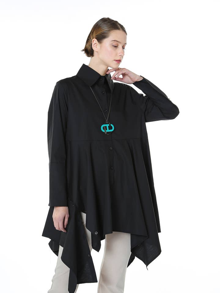 Shark Bite Hem Mini Shirt Dress CJ3050-L for wholesale by Beulah Style