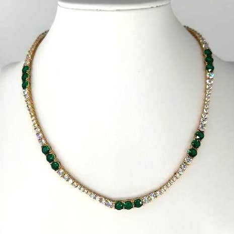 Emerald Green and clear CZ 18K Gold Filled Gradient CZ Tennis Chain 15 Inch Necklace NC-21WA3270 for wholesale by Simply Jewels
