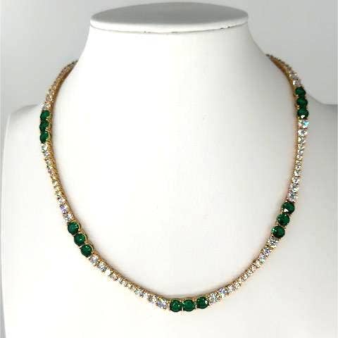Collier chaîne de tennis dégradé CZ vert émeraude et CZ clair plaqué or 18K de 15 pouces NC-21WA3270 pour la vente par Simply Jewels
