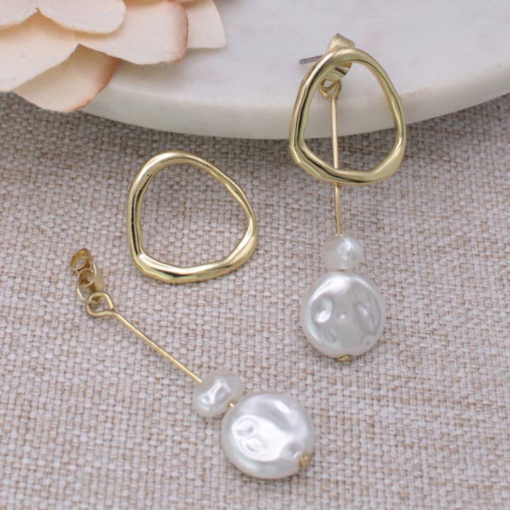 Gold Faux Pearl Front Back Post Earrings for wholesale by ZAD