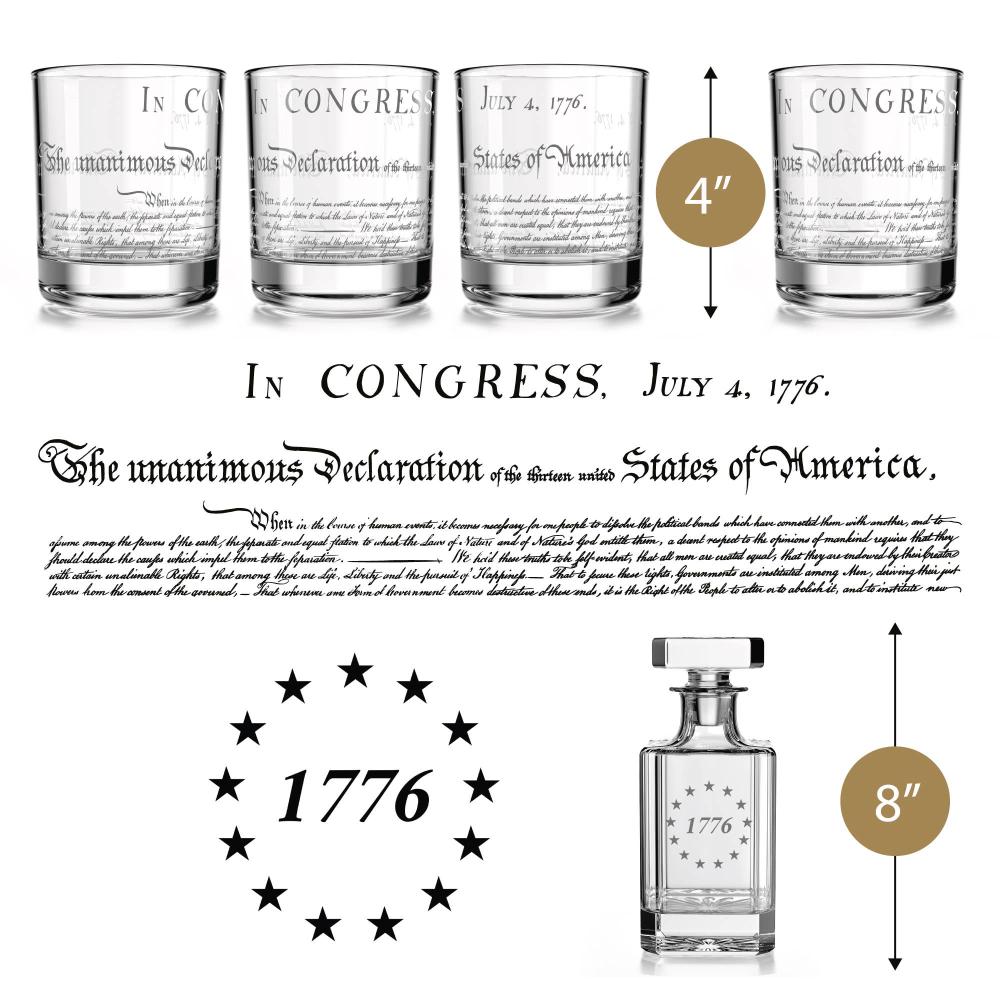 Old Southern Brass - Wholesale Decanter - 1776 Betsy Ross American Flag Decanter Whiskey Glass Set5