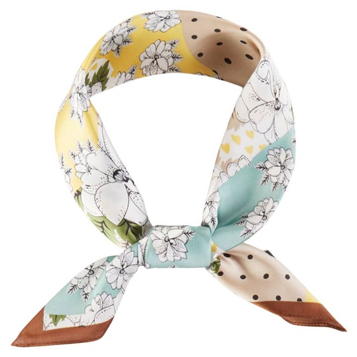 FLORAL PATTERN BANDANA SQUARE SILKY NECK SCARF, BS 0079 for wholesale by JOIA ACCESSORIES