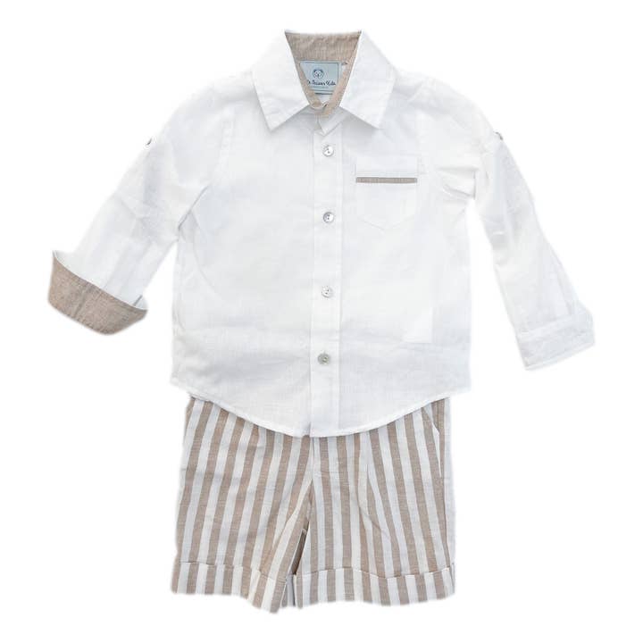 Conjunto de pantalones cortos y top de lino a rayas Ashton para venta al por mayor de Petite Maison Kids