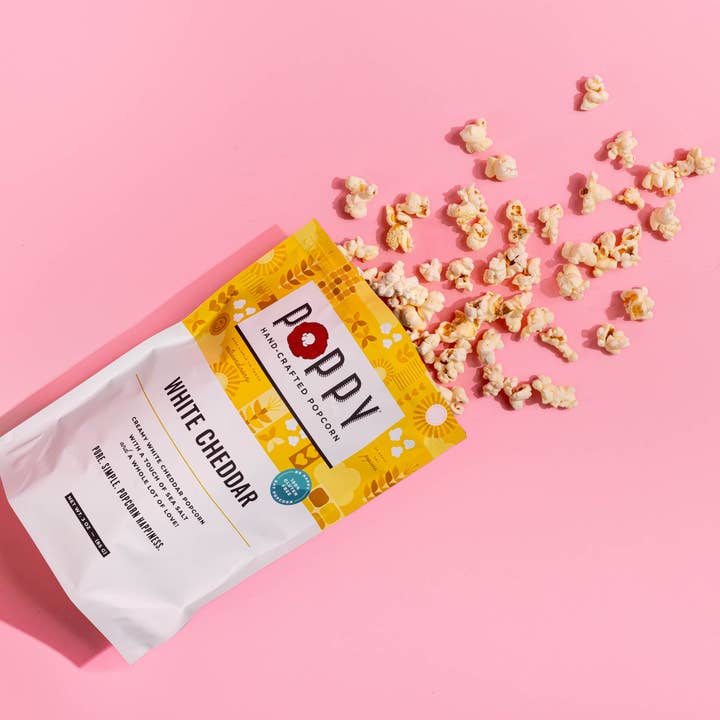 Pipoca de cheddar branco por atacado de Poppy Hand-Crafted Popcorn