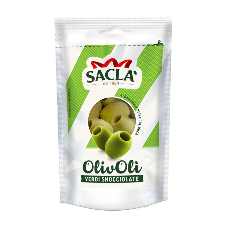 Pitted green olives 185g for wholesale by Sacla