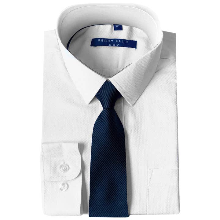 White Perry Ellis Boys Dress Shirt, Solid Indigo Tie for wholesale by Suits America