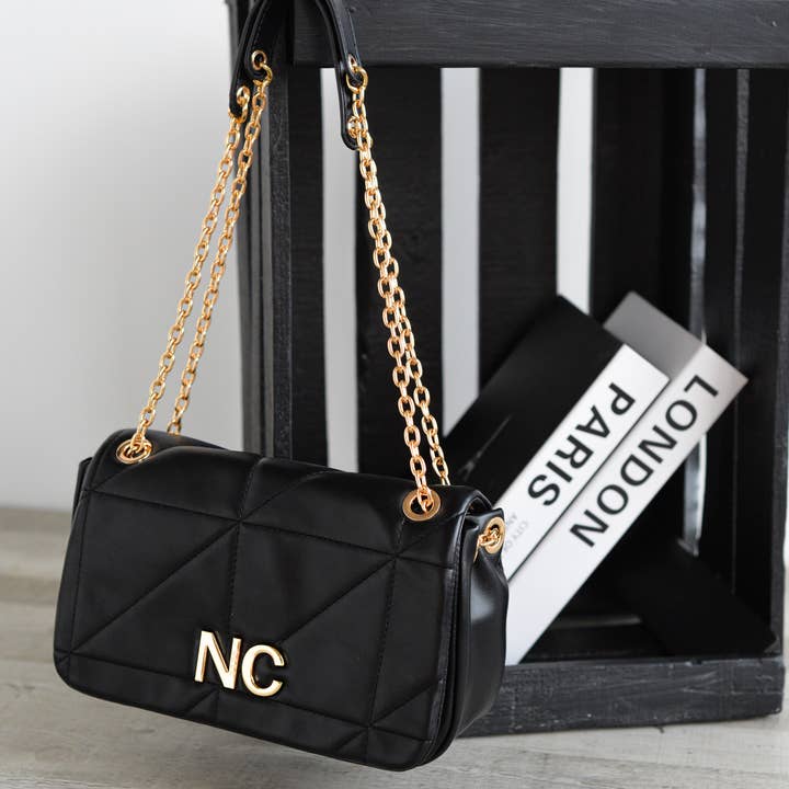 NOCO - Vente Sac porté épaule – femme - Sacoche Rabat Cuir Végétalien NC Cousu Noir1