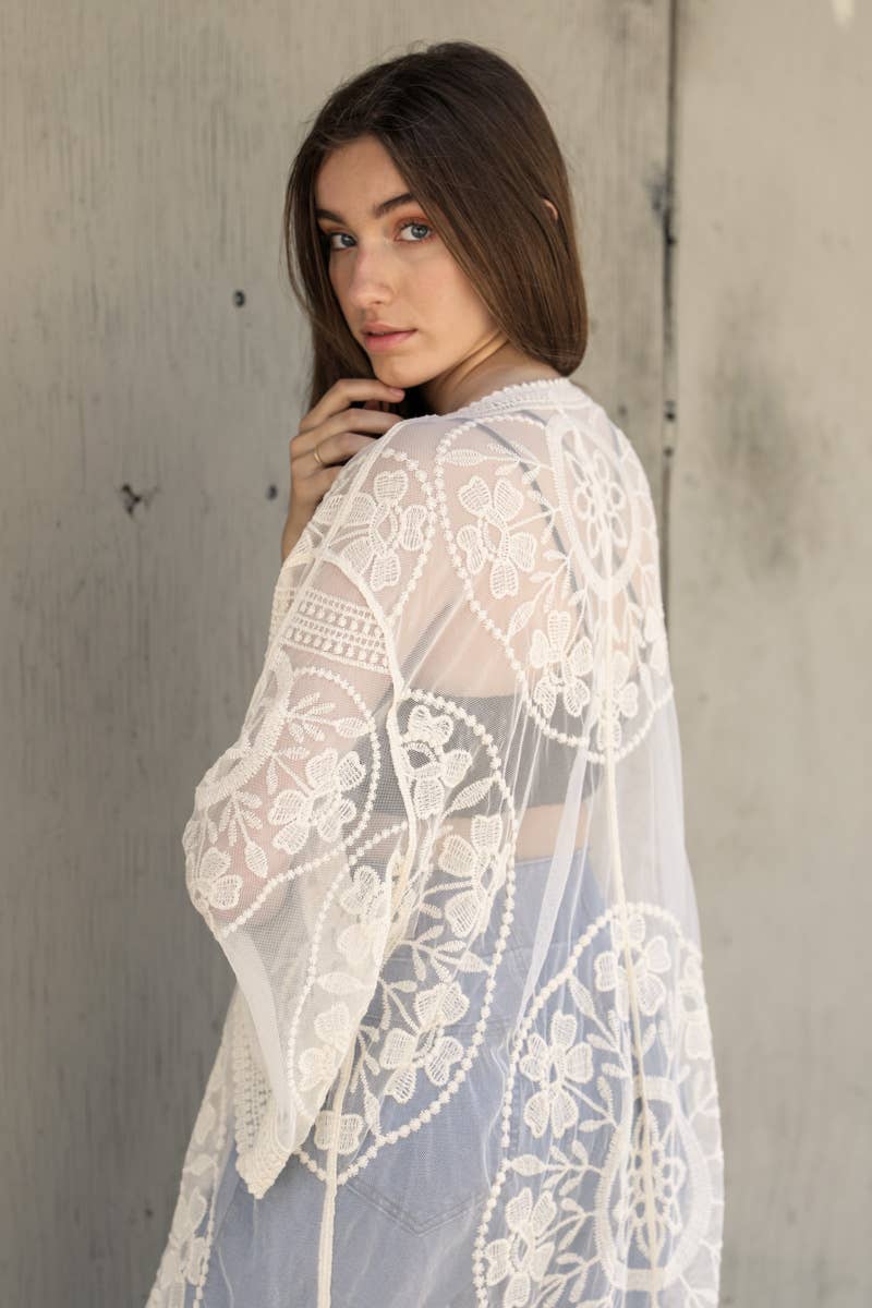 Leto Accessories - Wholesale Kimono - Women's - Contrast Mesh Cotton Lace Longline Kimono 🎀15