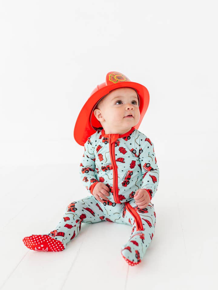 Fire Truck Footed Onesie for wholesale by Little Pajama Co.