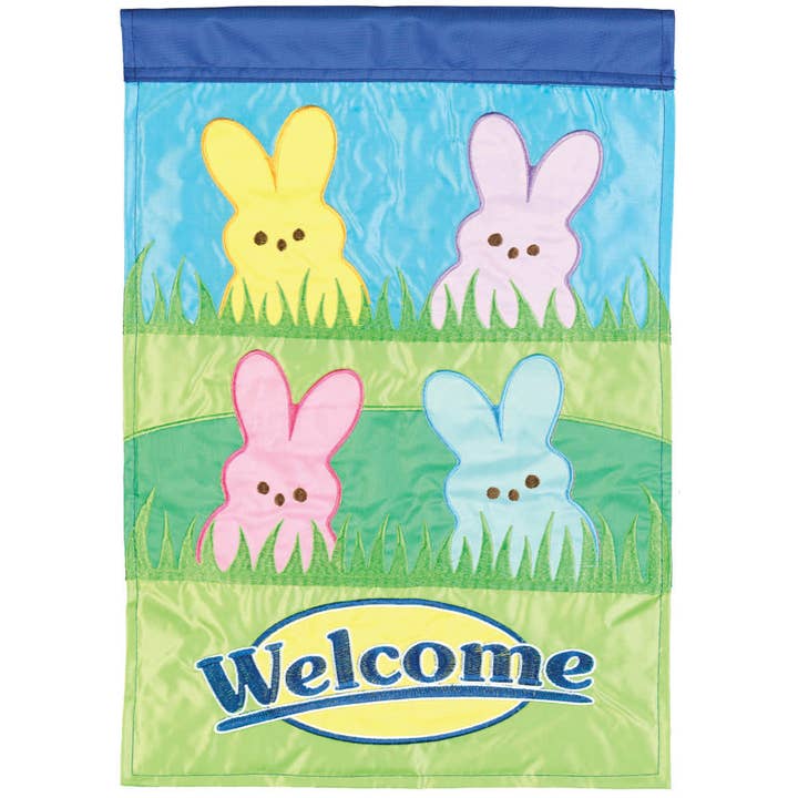 Bandeira Welcome Bunnies Poliéster 29x42 por atacado de Magnolia