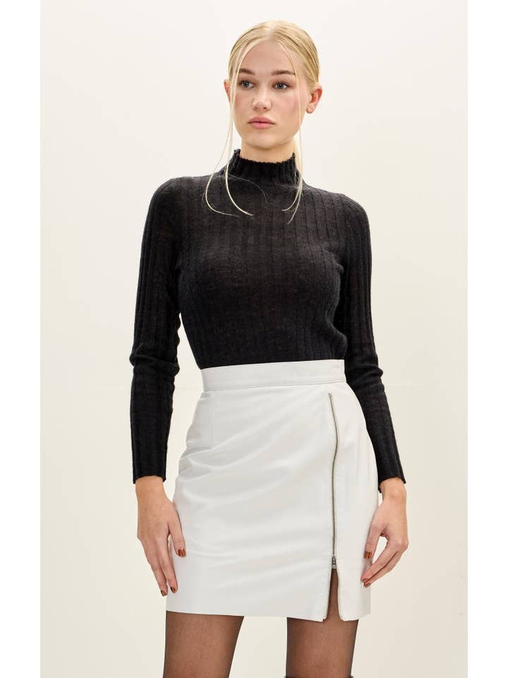 Women’s Lambskin Leather Zippered Slit Mini Skirt - White for wholesale on Faire
