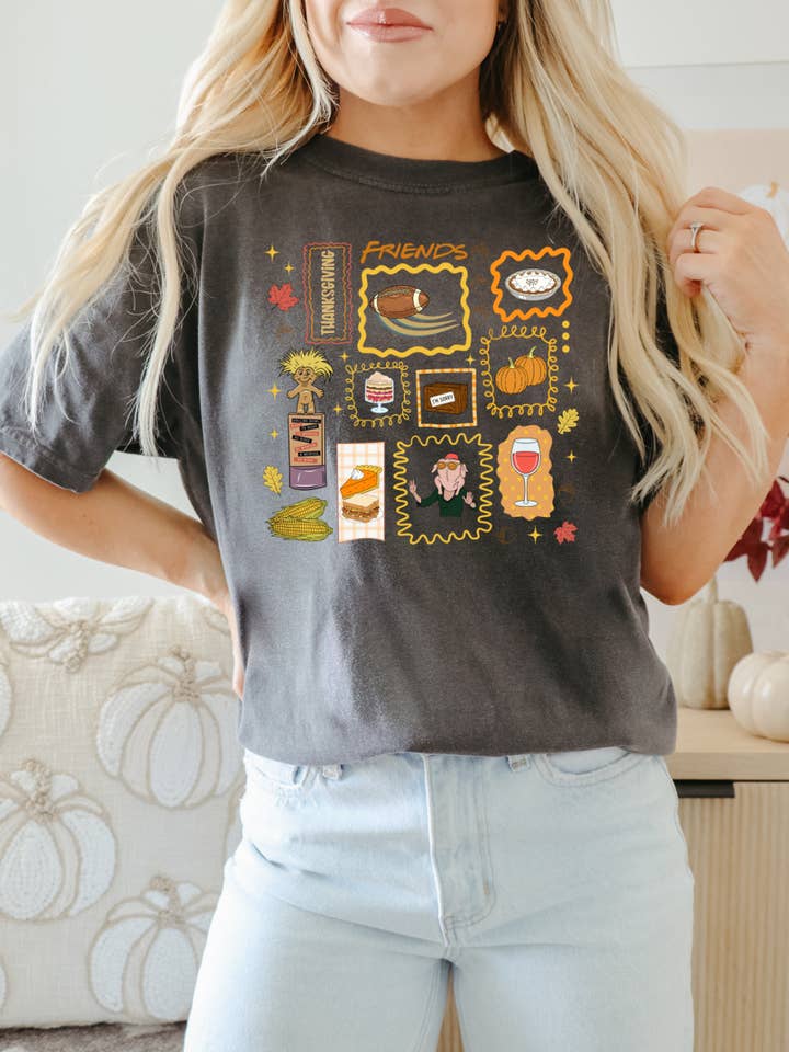 Friendsgiving Doodles Friends Adult Graphic Tee for wholesale by Uncommon Label