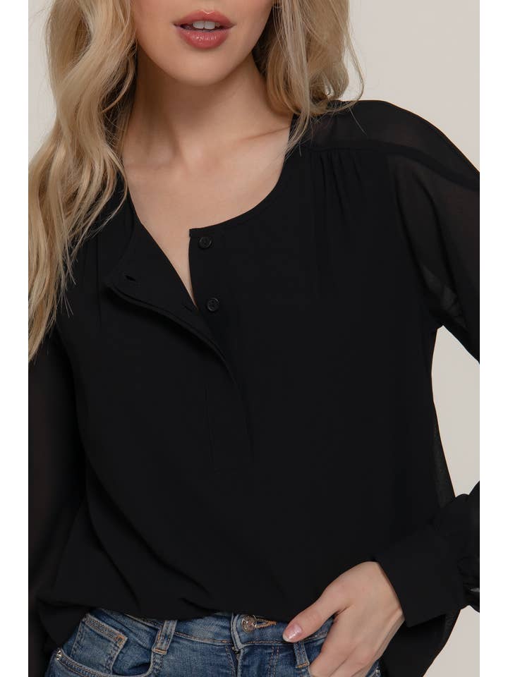 Active Basic | Active USA - Wholesale Blouse - Women's - Long Sleeve Round Neck with Hidden Placket Chiffon Blouse4