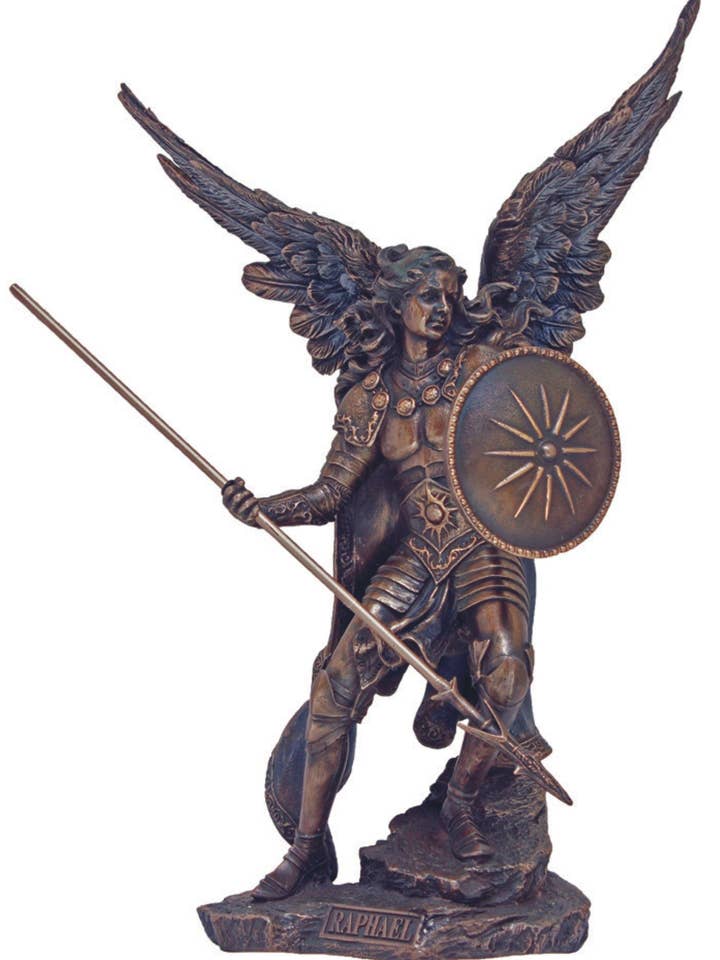 Archangel Raphael Statue in Cold Cast Bronze 13.5" for wholesale by Goldscheider of Vienna