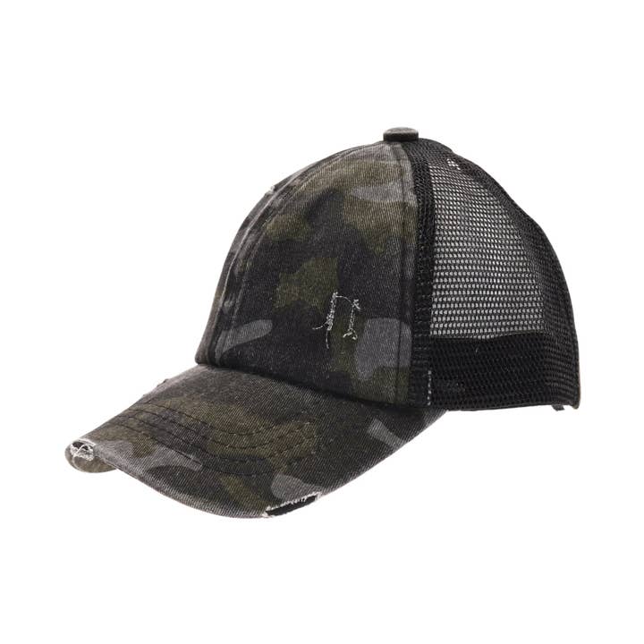 C.C Beanie – Engroshandel Baseballkasket - Til børn – BØRN Slidt Camouflage Kryds-og-tværs Høj Hestehale CC Kasket KIDSBT7835