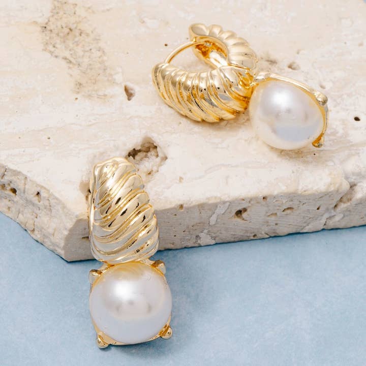 Pearl Dome Charm And Croissant Hoop Earrings for wholesale by The Looks by Fame Accessories