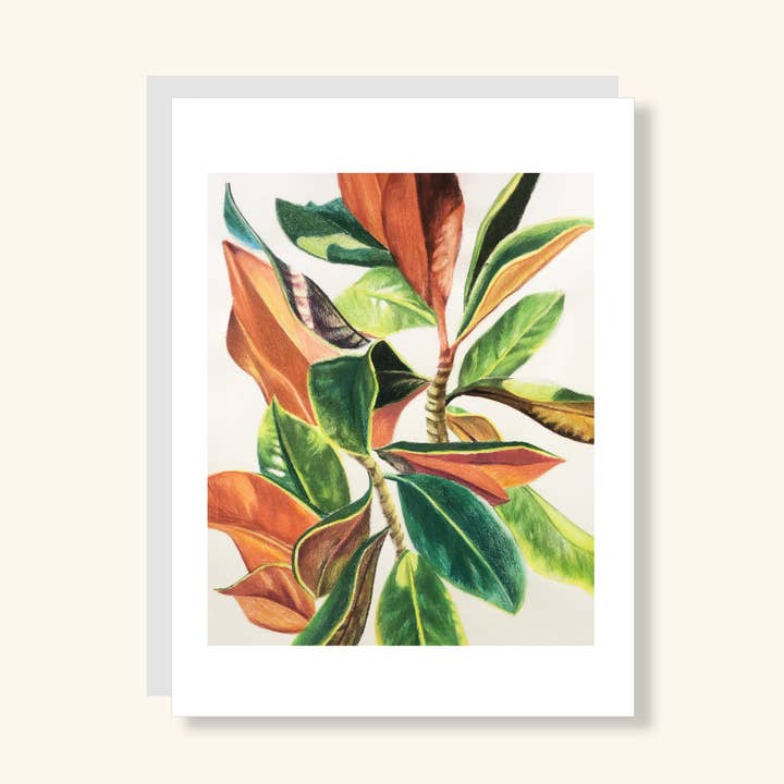 Magnolia Leaves Greeting Card for wholesale by Julia Wolinsky Art