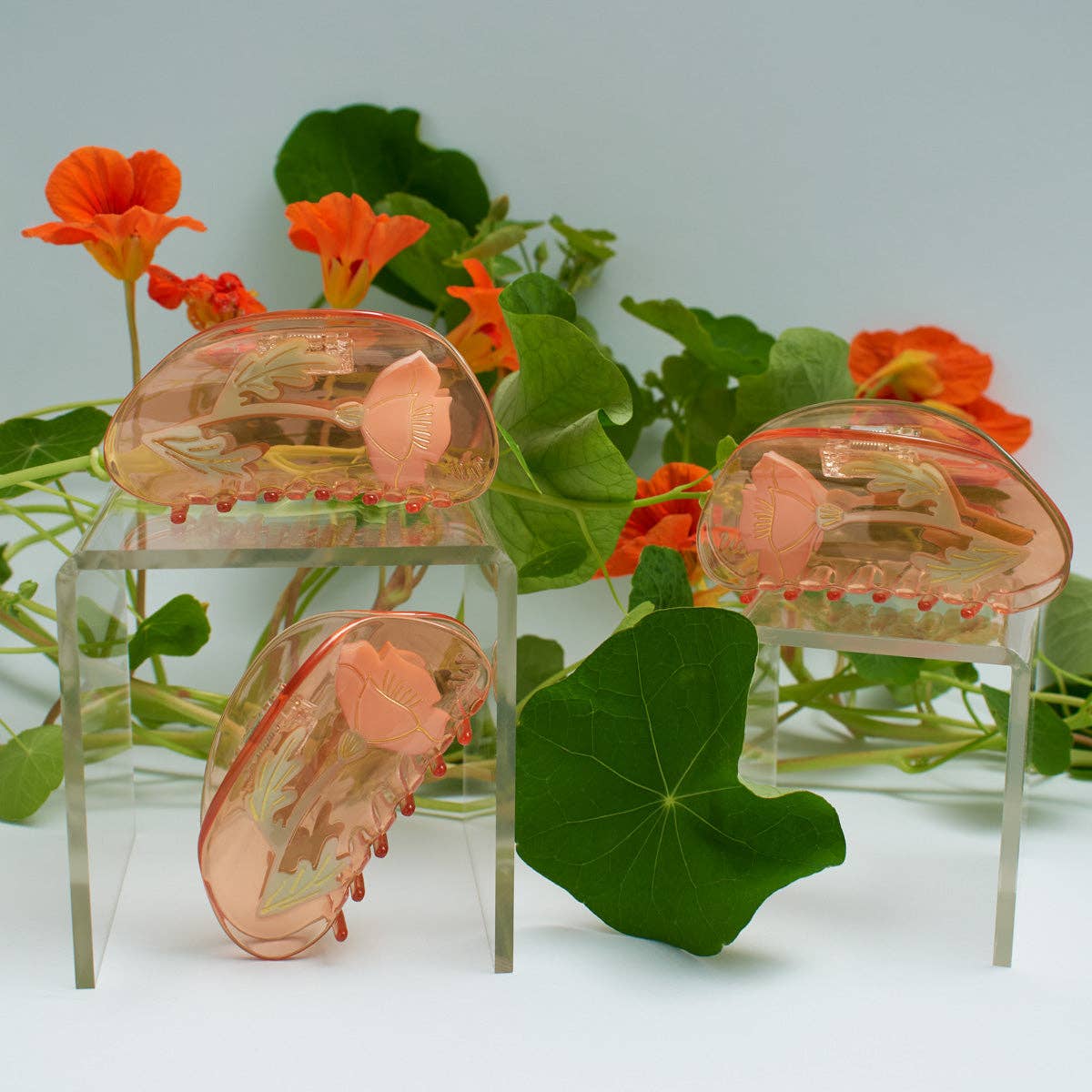 WINONA IRENE - Vente Pince à cheveux – femme - Pince à cheveux California Poppy Wildflower en acétate transparent8