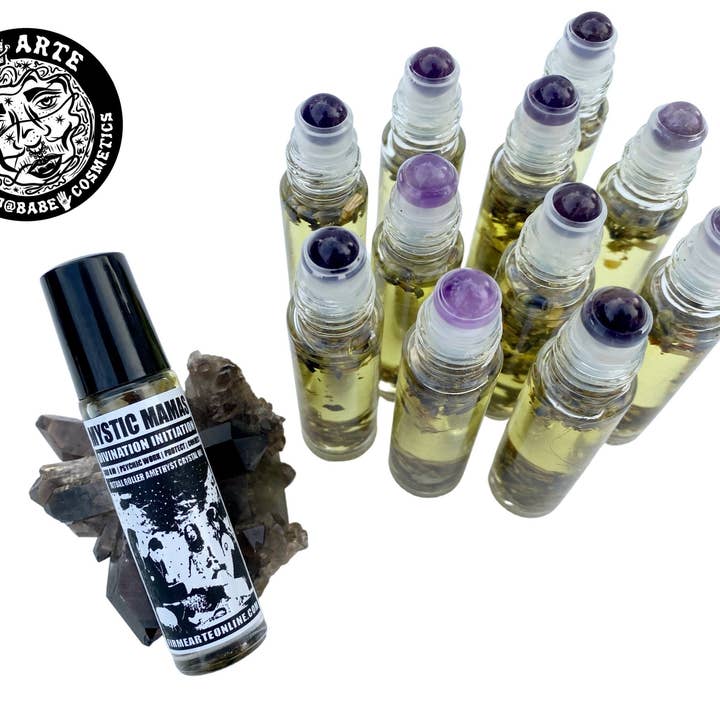 Olio di cristallo Ritual Roller | Mystic Mamas | Ametista | Iniziazione alla divinazione per la vendita all'ingrosso da parte di Firme Arte Internet Bodega