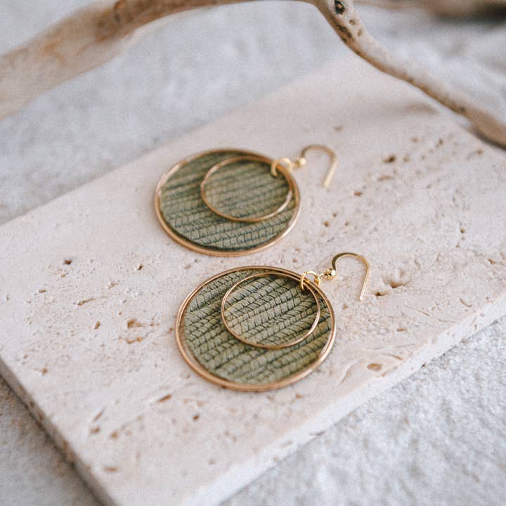 Cecelia Designs Jewelry - Wholesale Dangle Earrings - Boho Chic Leather & Gold Plated Hoop Earrings