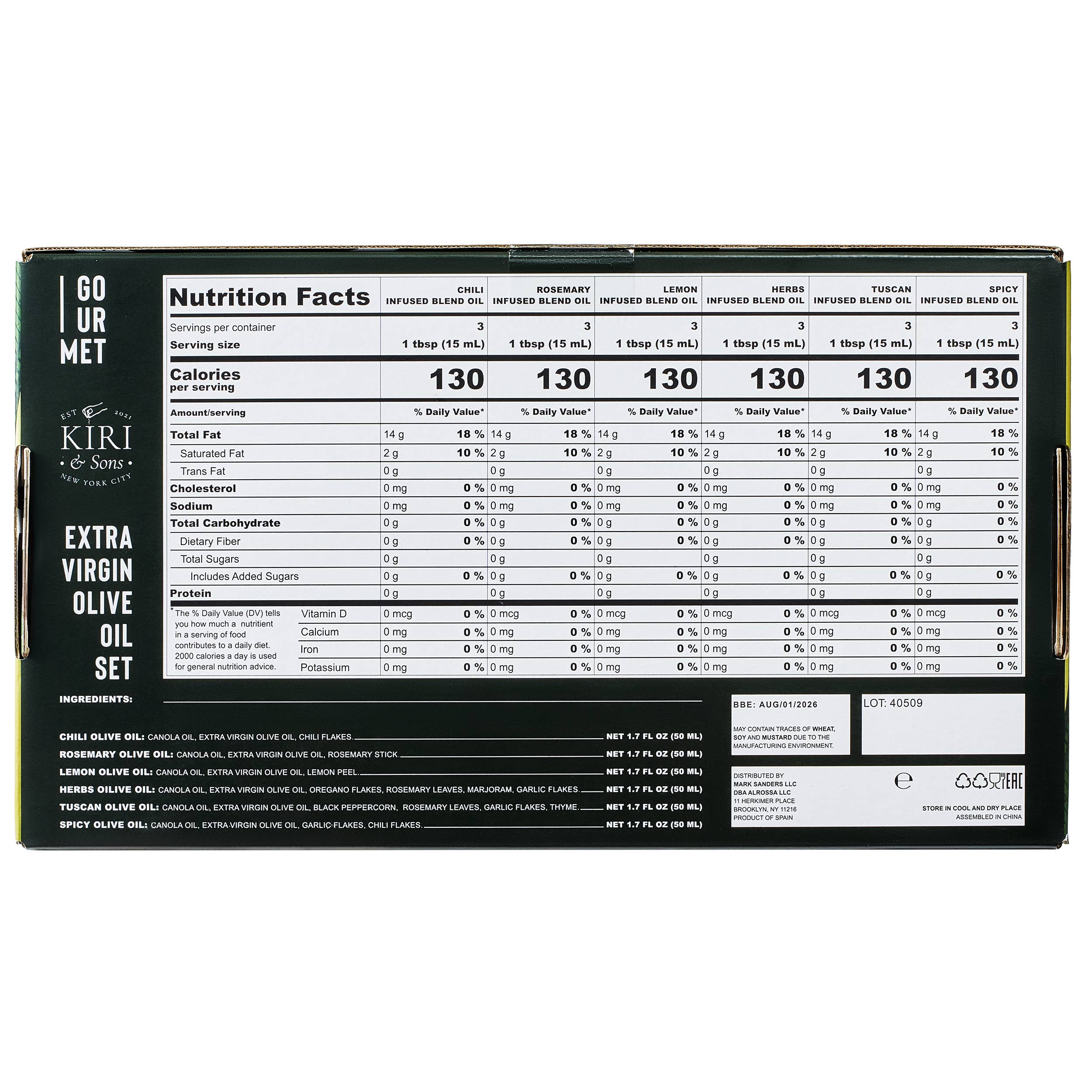 The Wine Savant /  Khen Glassware - Wholesale Olive Oil - Olive Oil Gourmet Sampler Gift Set of 6 - Extra-Virgin Blend6