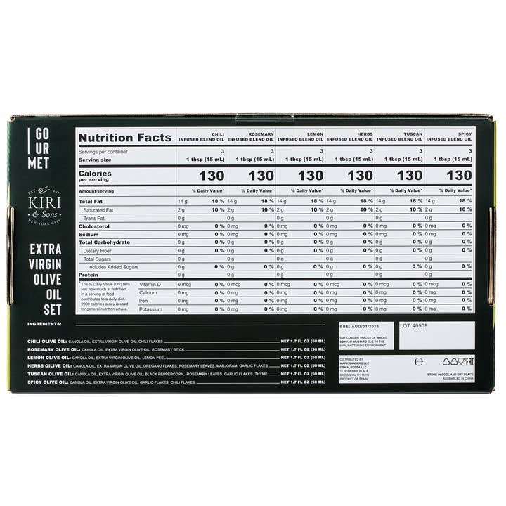 The Wine Savant / Khen Glassware - Wholesale Olive Oil - Olive Oil Gourmet Sampler Gift Set of 6 - Extra-Virgin Blend6