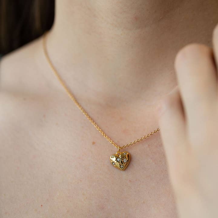 Heart Amulet Necklace in Gold - Valentines Gift for wholesale by The Land of Salt