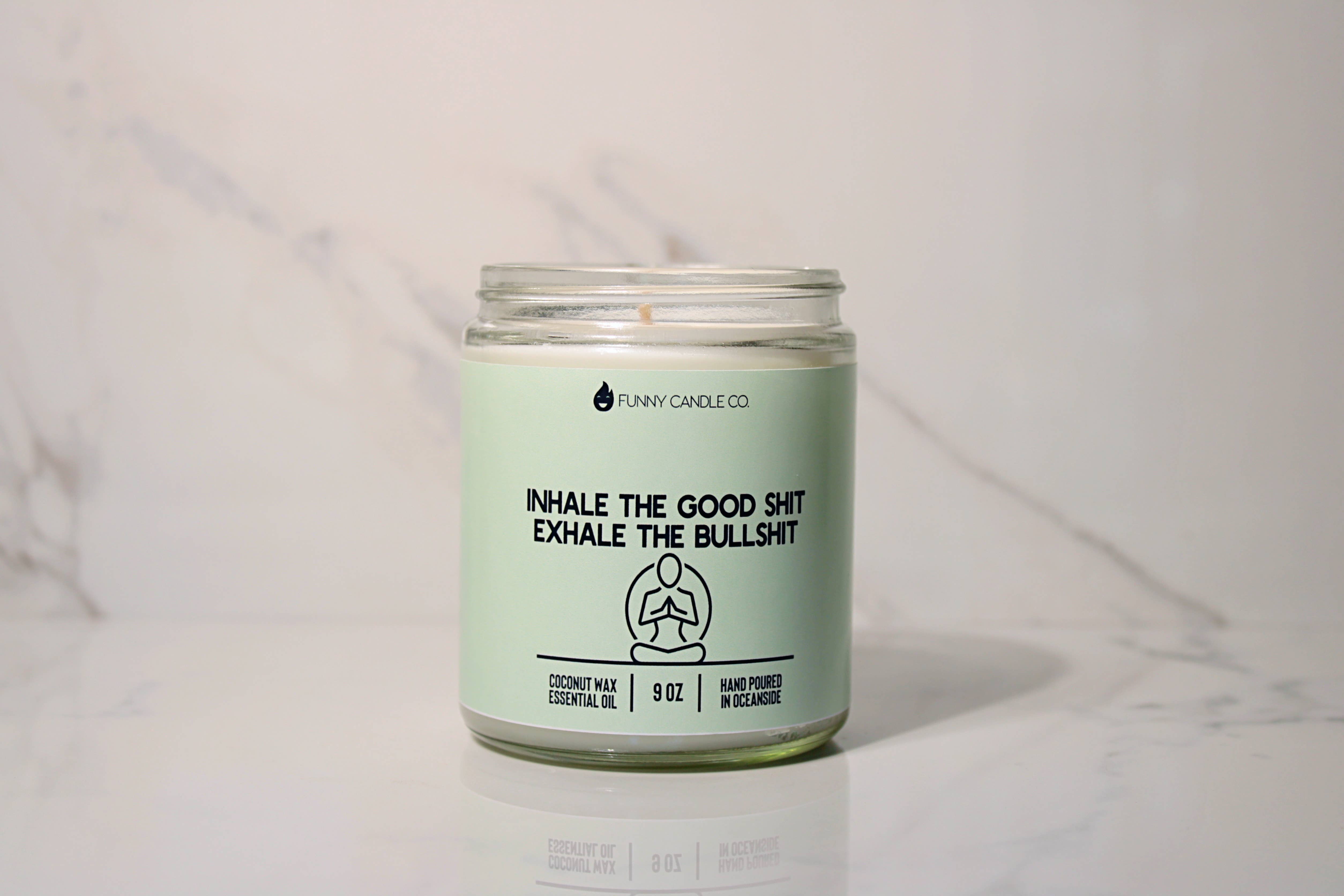 Funny Flames Candle Co - Les Creme - Wholesale Jar/Filled Candle - Inhale The Good Sh*t, Exhale The Bullsh*t (green)2