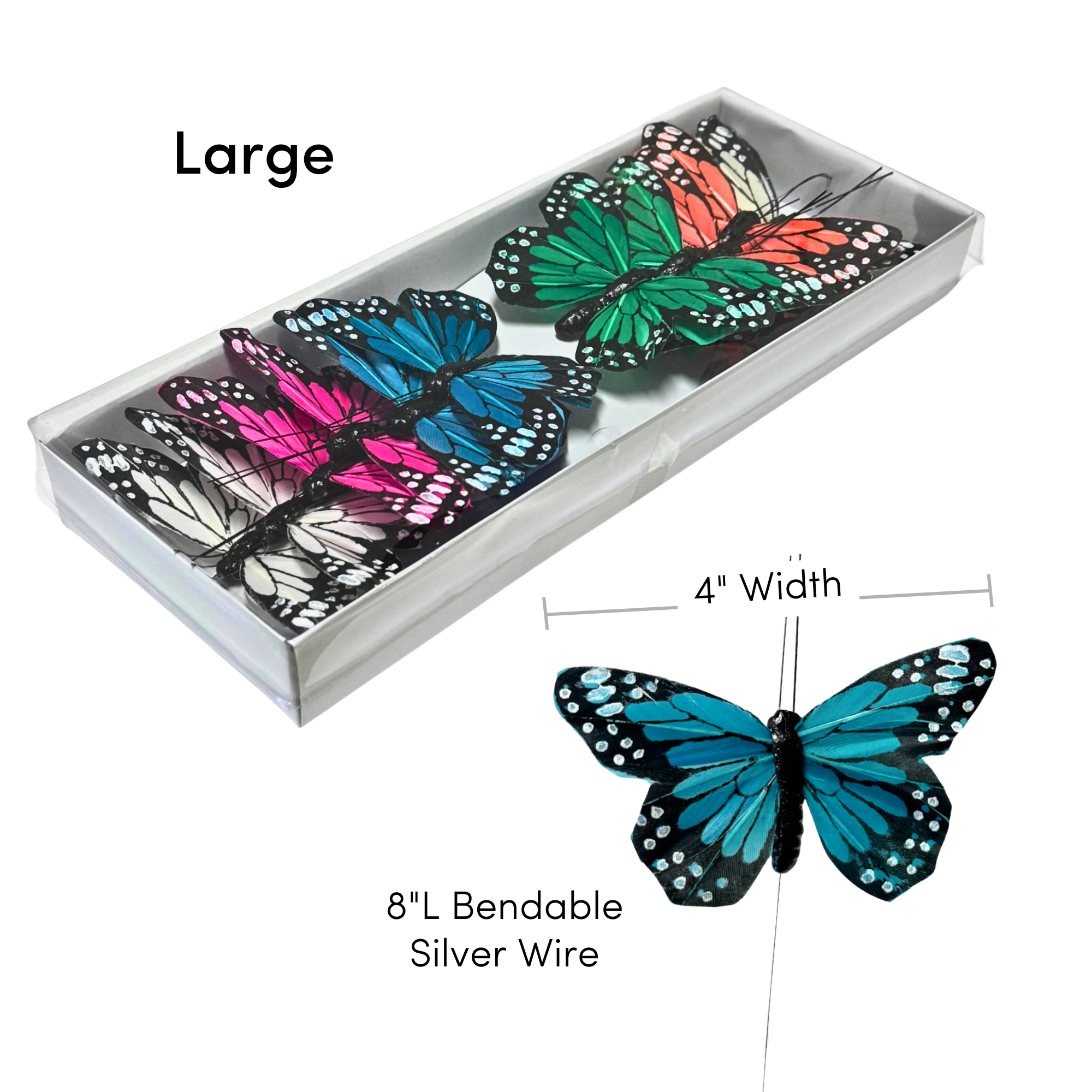 Jacobson - Wholesale Craft Supplies - 2-4"W Assorted Feather Butterflies on Wire - Monarch0
