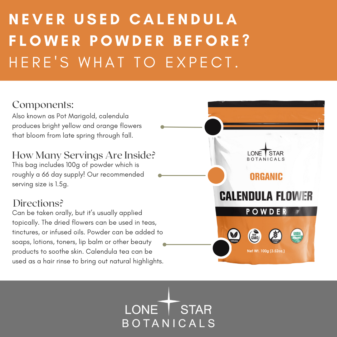 Lone Star Botanicals – wholesale Protein-/superfoodpulver – Ekologiskt ringblommapulver -- 100 g4