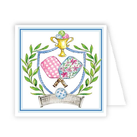 Handpainted Preppy Pickleball Crest Enclosure Card for wholesale by RosanneBeck Collections