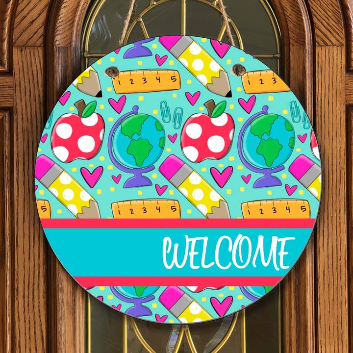 School pattern Welcome Circle Door Hanger for wholesale by Joetta Marie