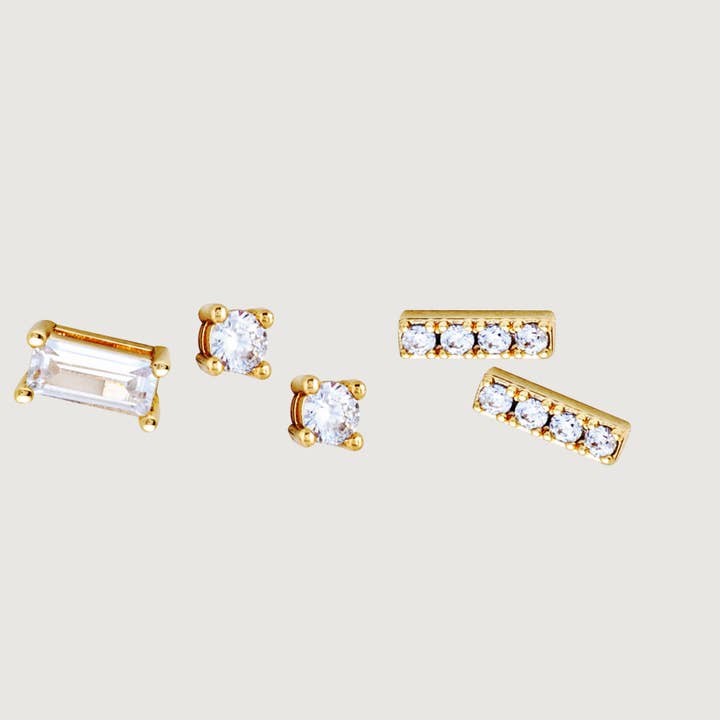 Set di 3 orecchini in cristallo per la vendita all'ingrosso da parte di Buckley London