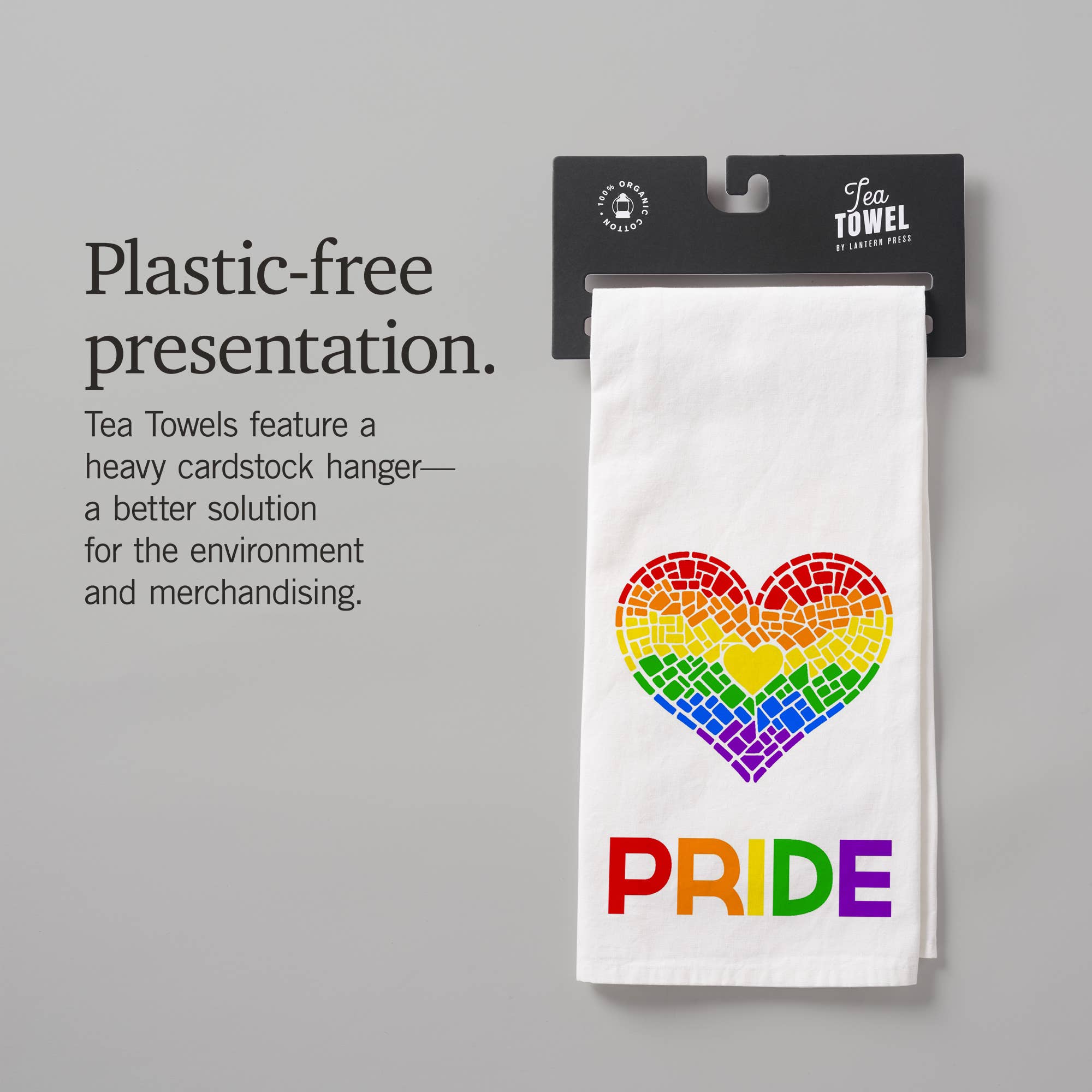 Lantern Press - Wholesale Tea Towel - ORGANIC TEA TOWEL Gay Pride, Mosaic Heart, Pride Colours8