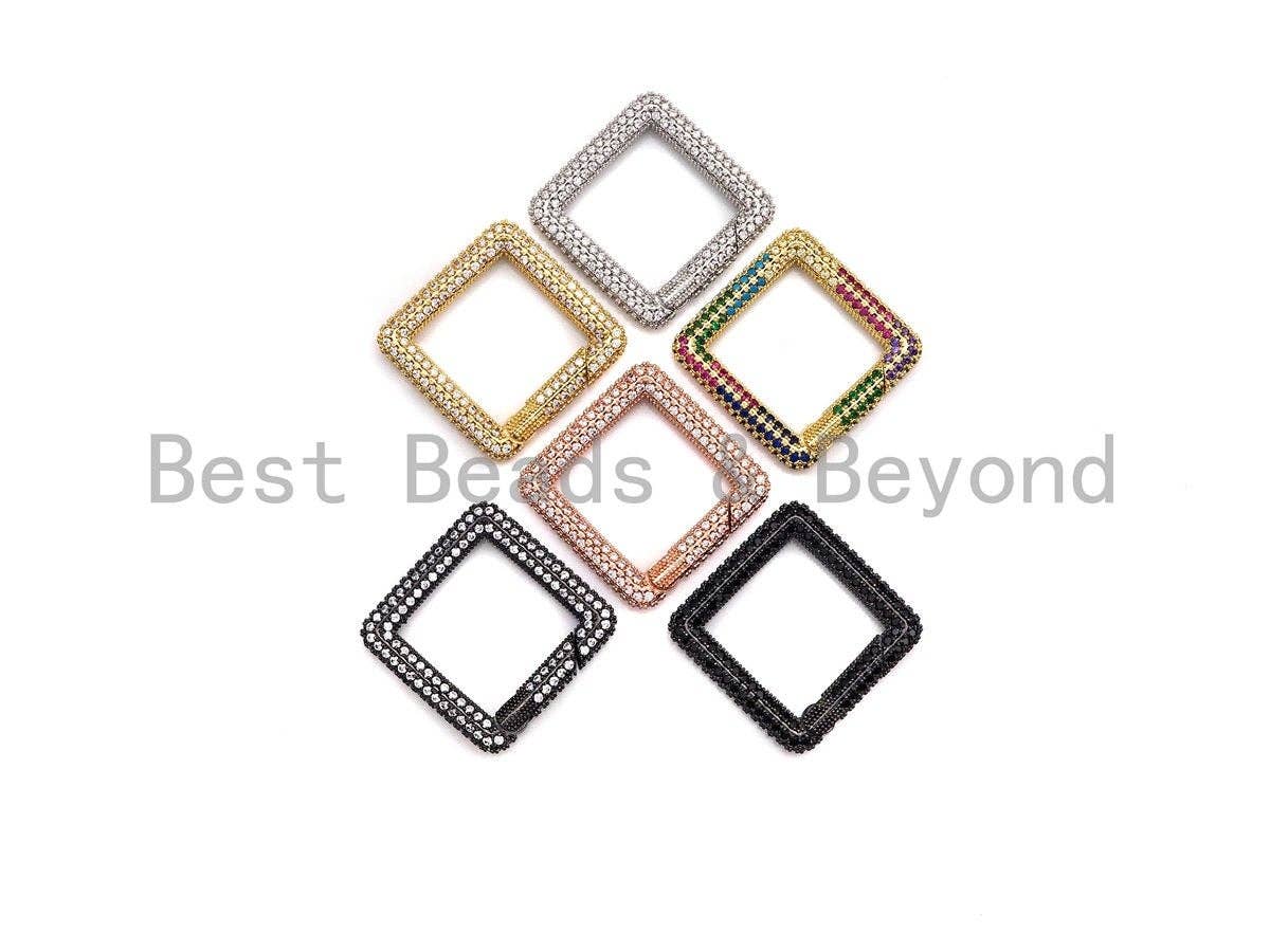 BestBeads&Beyond – wholesale Clasp – Fully CZ Micro pave Spring Snap Hook Clasp, Gold/Rose gold/Silver/Black, Square Shape Carabiner Clasp, 27mm, sku#H261