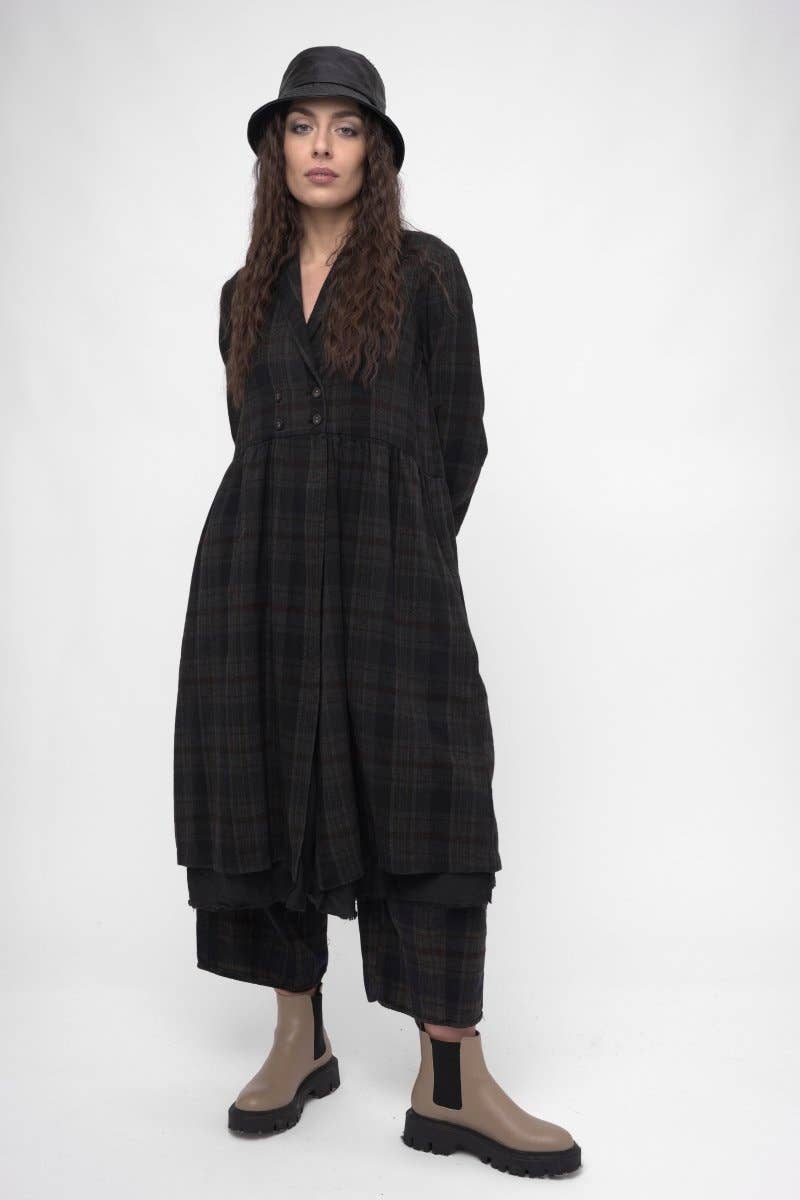 Baci & Amici Fashion - US Continental – Engroshandel Kjole - Dame – Bomuld Plaid Overcoat Kjole10