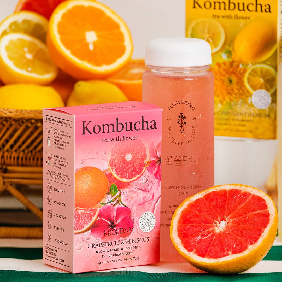 KKOKDAM Premium Flower Tea – Großhandel Pulverförmige Gesundheitsgetränke – Flower Kombucha Tee (15 Beutel) – Grapefruit & Hibiskus4