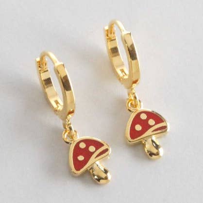 Mini Mushroom Huggie Hoop Earrings for wholesale by Silla