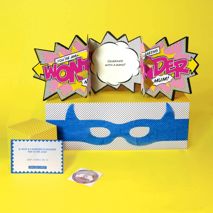 Wonder Mum Comic Cracker Card for wholesale by My Design Collections
