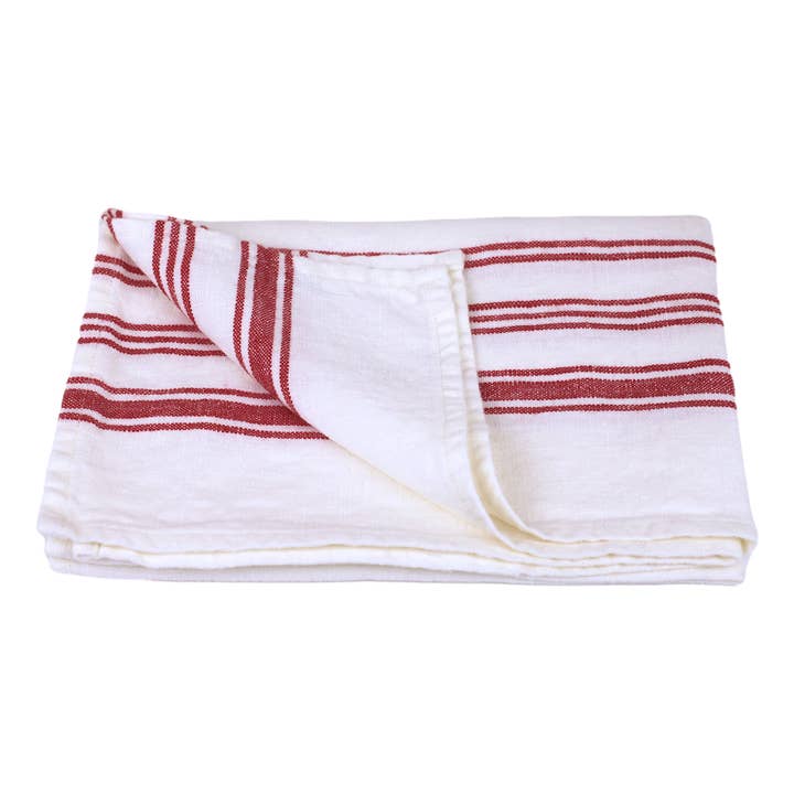 Linen Hand Towel – Stonewashed – White with Red Stripes 2 for wholesale by LinenCasa