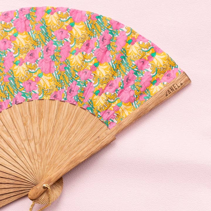 Kanela Fans - Wholesale Party/Paper Folding Fan - Poppy Pink Fan1