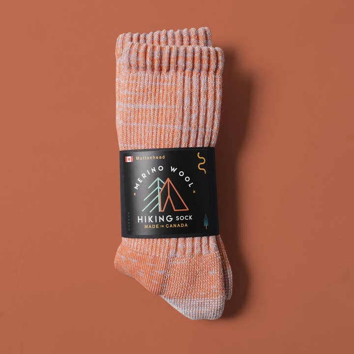 Merino Mountain Hiking Socks - Orange/Sky for wholesale by Muttonhead